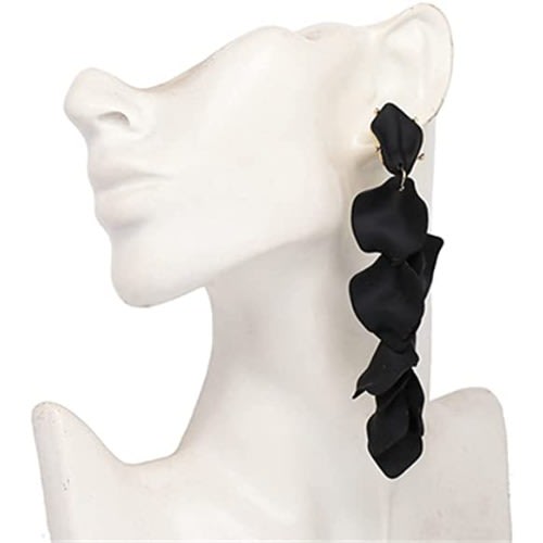 Black Vintage Multi- Layer Tassel Rose Petals Drop Earring
