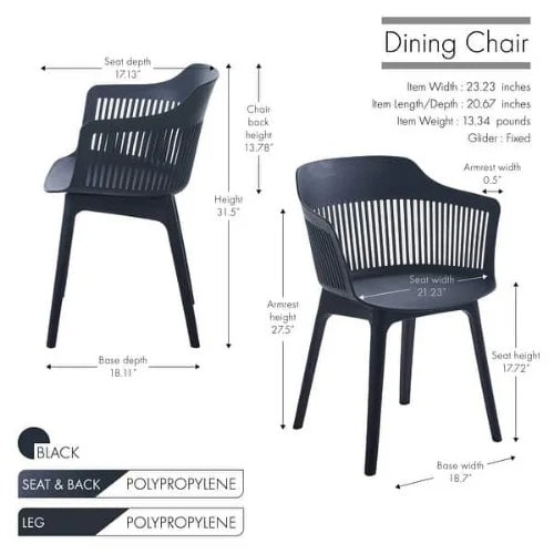 Dining Chairs - Indoors & Outdoors - 2pieces - Black