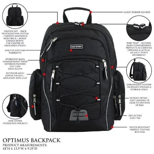 Optimus Expandable Laptop - School Backpack Bag- Black