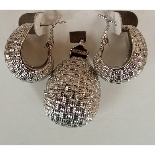 Ladies Earrings And Pendant - Silver
