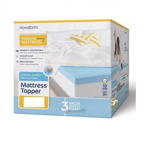 Novaform 3” Evencor Gelplus Gel Memory Foam Mattress Topper With Cooling Cover - Blue