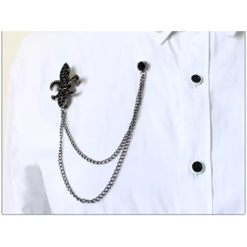 Crystal Spear Men's Brooch With Free Pouch- Black