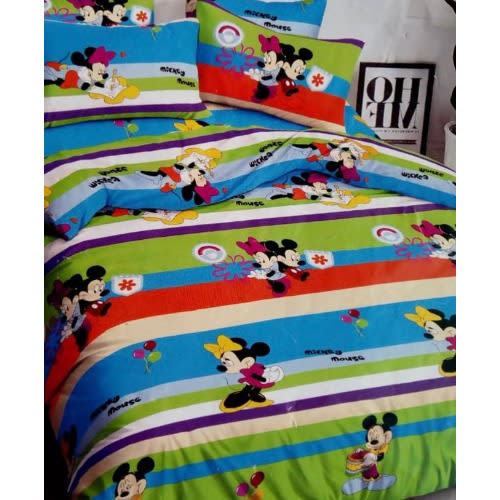 Mickey Mouse Theme Bedsheet With 2 Pillowcases (children Bed Set)