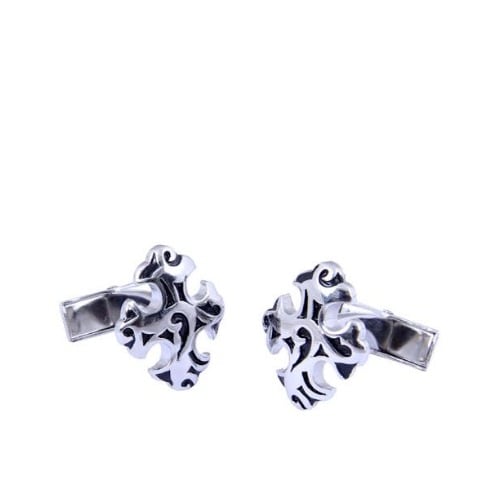 Cross Shaped Cufflinks -silver And Black - Mc 3976