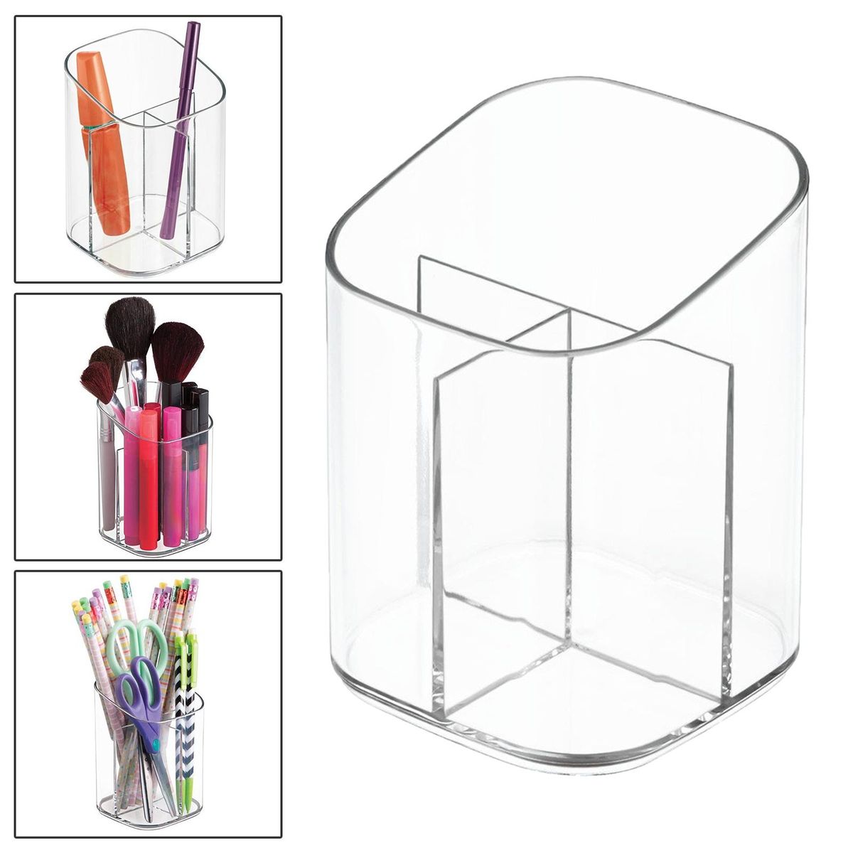 Transparent Divided Desktop Pen Holder Pencil Cup  Organizer