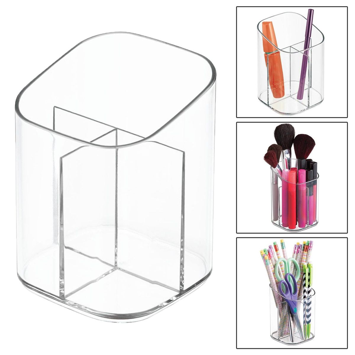 Transparent Divided Desktop Pen Holder Pencil Cup  Organizer