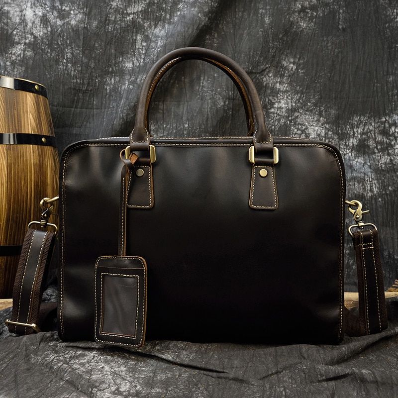 Newsbirds Mens Leather Handbag 15.6 Inch PC Notebook Laptop Briefcase Shoulder Bag 100%