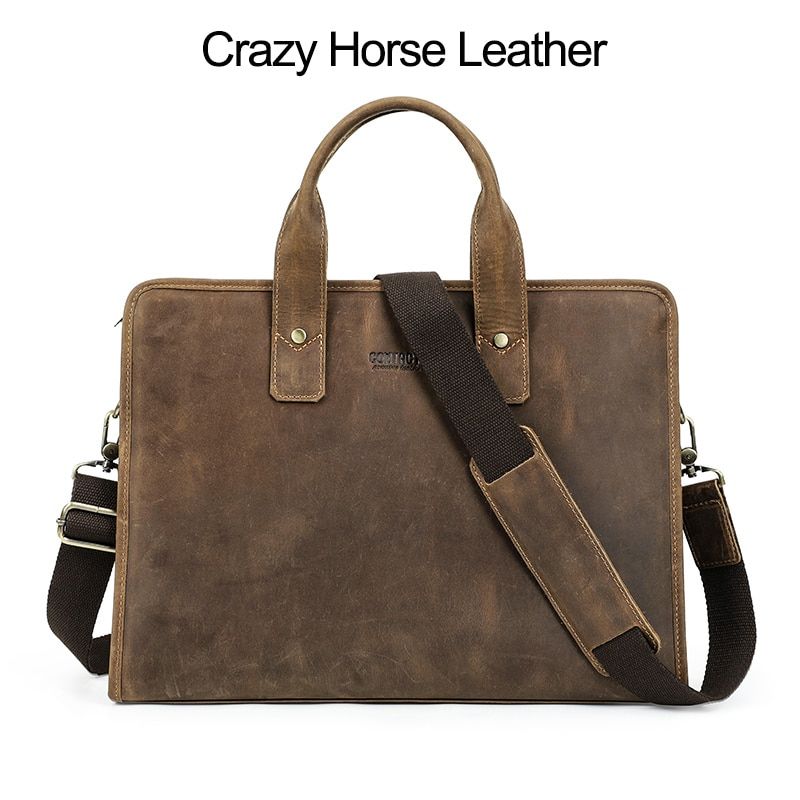 Genuine Leather Briefcase Handbag Men Shoulder Laptop Bag For 14 Inch Large Capacity Male