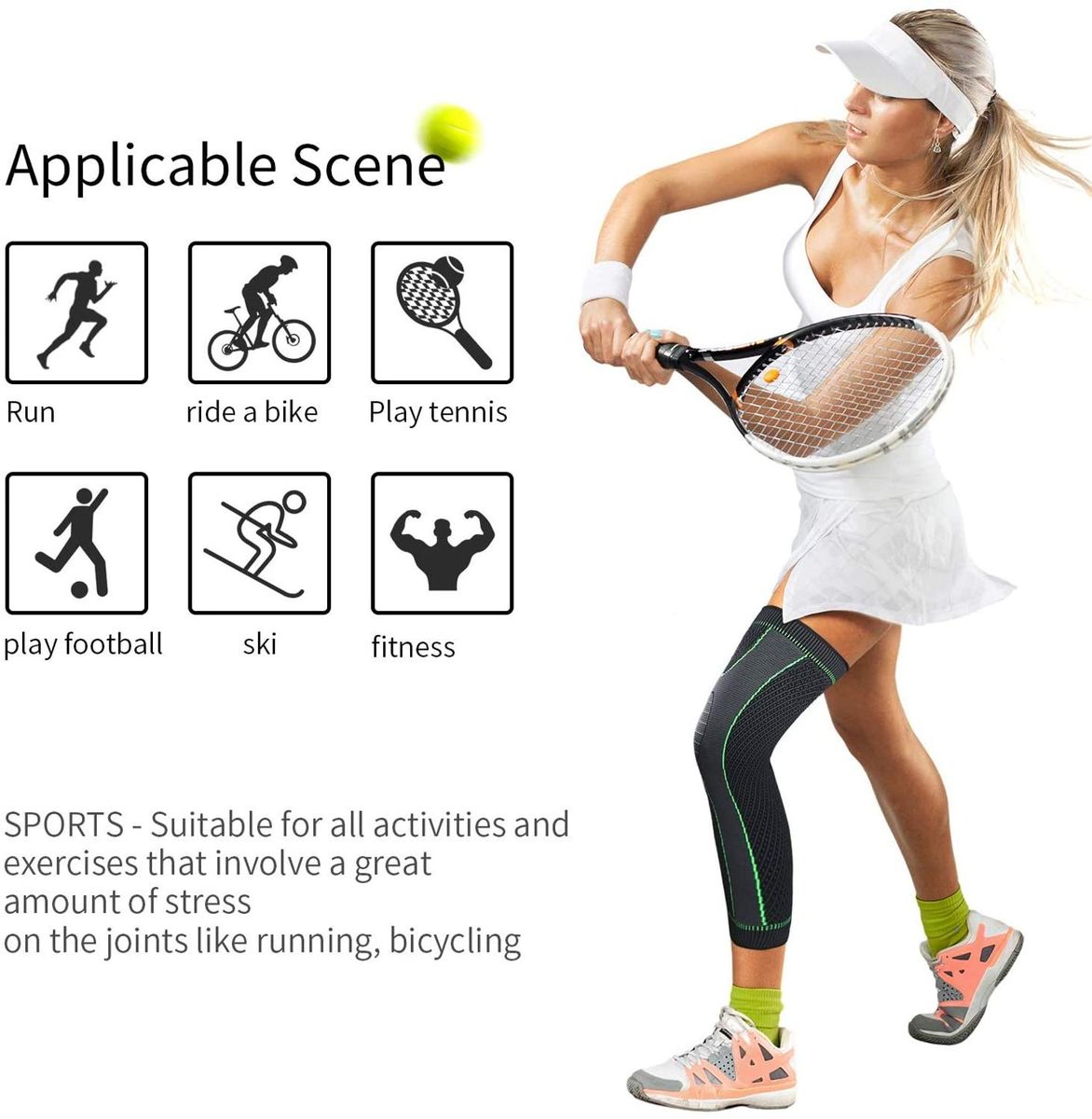 1pcs Knee Pad Full Leg Sleeves Long Compression Leg Sleeve Knee Sleeves Protect Leg Man Women Basketball Arthritis Cycling Sport(#black)