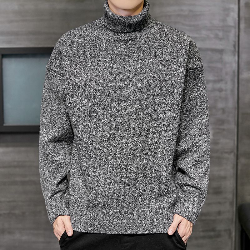 Turtleneck Men Sweater Mens Knit Pullover Sweaters Male Knitted Bottoming Shirt Mens-908dark Grey