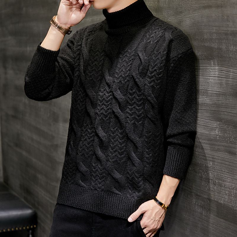 Turtleneck Men Sweater Mens Knit Pullover Sweaters Male Knitted Bottoming Shirt Mens-908dark Grey