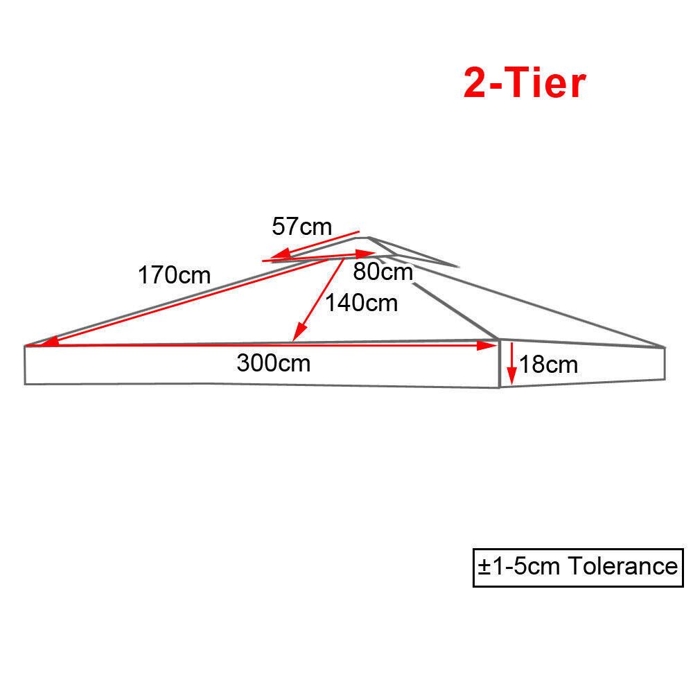 3X3M 2-Tier Replacement Canopy Tent Top Patio Garden Gazebo Sunshade UV Cover NEW Rainproof Green