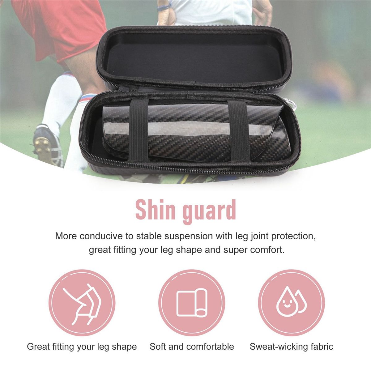 Carbon Fiber Soccer Shin Guards with Carry Case Breathable P
