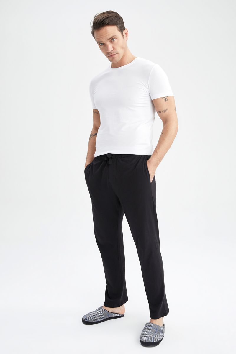 Man Casual Regular Fit Homewear Knitted Bottoms - Black