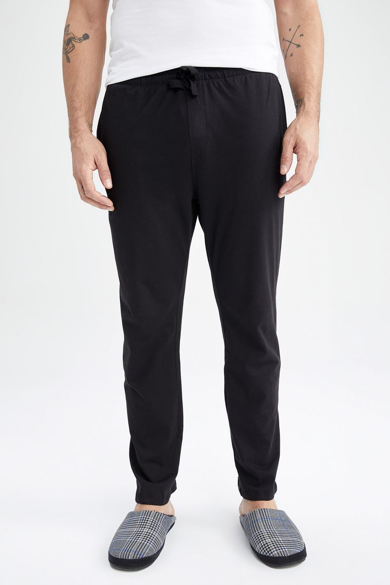 Man Casual Regular Fit Homewear Knitted Bottoms - Black
