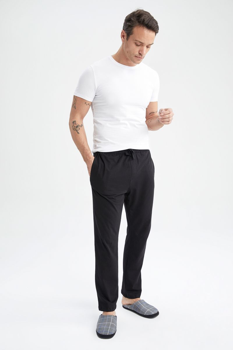 Man Casual Regular Fit Homewear Knitted Bottoms - Black
