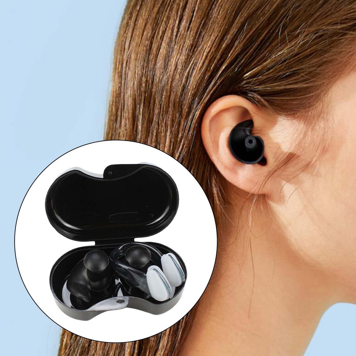 Swimming Ear Plug And Nose Clip Silicone Earplugs Black
