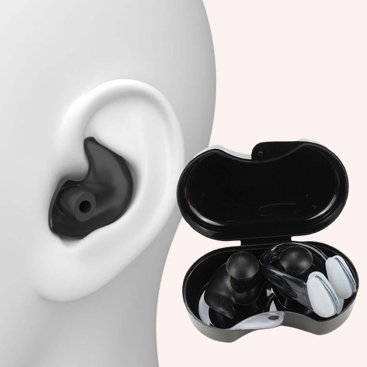 Swimming Ear Plug And Nose Clip Silicone Earplugs Black