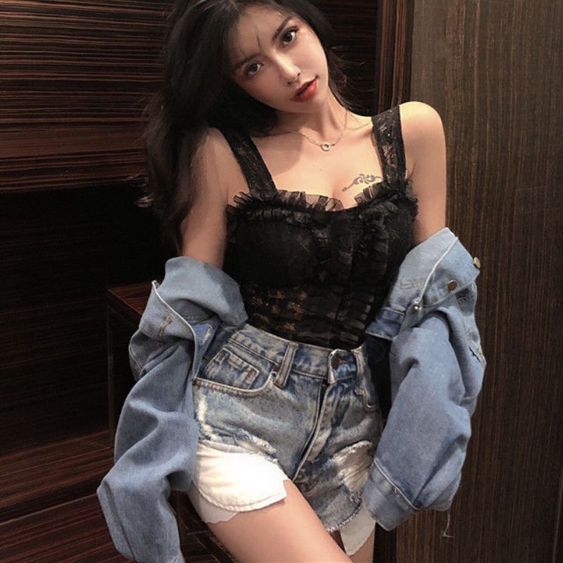 (white)Camisole Women Lace New Elegant Solid Design Vintage Ladies Simple Soft Daily Leisure All-match Chic Fit Crop Tops Summer Sweet WEF