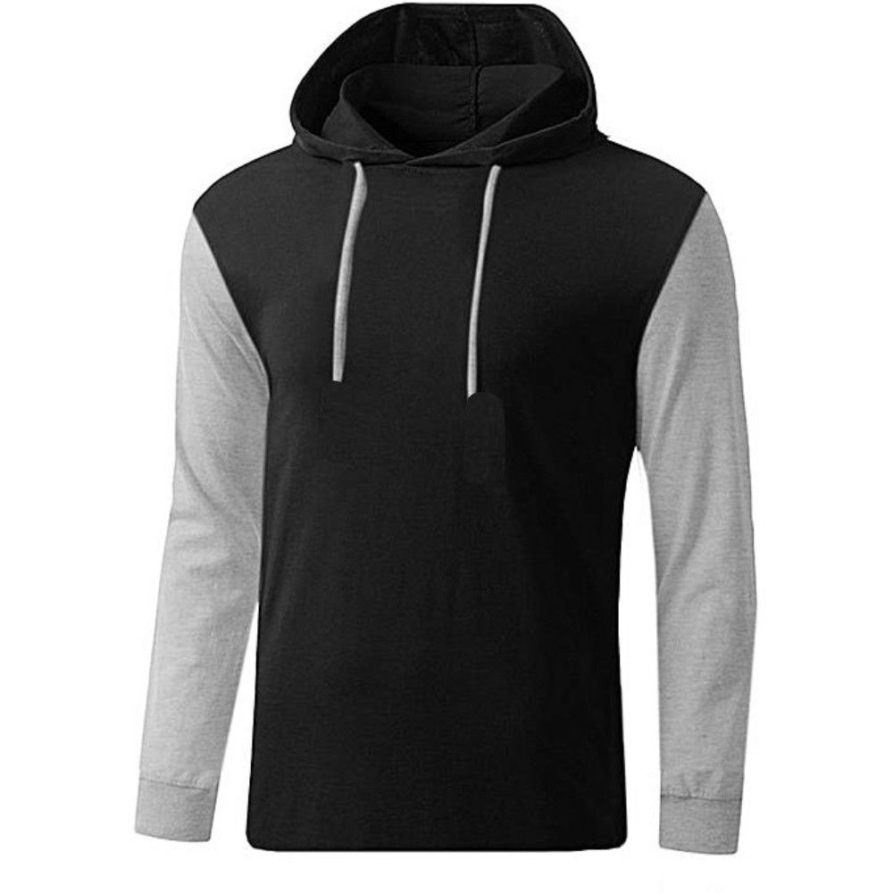 Long Sleeve Hooded T-Shirt- Black & Grey