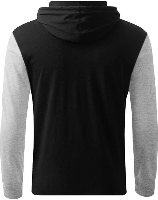 Long Sleeve Hooded T-Shirt- Black & Grey