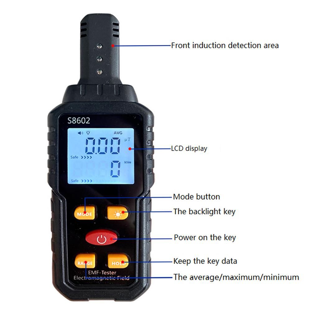 Handheld 3-in-1 Digital Radiation Dosimeter Electric Field Magnetics Field Temperature Multifunctional Detector Home Office Radiation Tester Sound Light Alarm LCD Display with Backlight