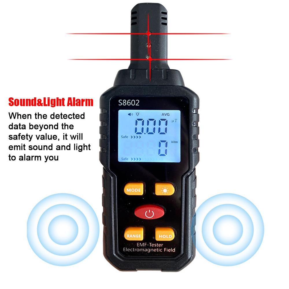 Handheld 3-in-1 Digital Radiation Dosimeter Electric Field Magnetics Field Temperature Multifunctional Detector Home Office Radiation Tester Sound Light Alarm LCD Display with Backlight