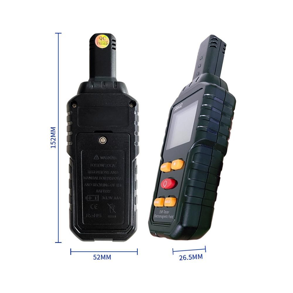 Handheld 3-in-1 Digital Radiation Dosimeter Electric Field Magnetics Field Temperature Multifunctional Detector Home Office Radiation Tester Sound Light Alarm LCD Display with Backlight