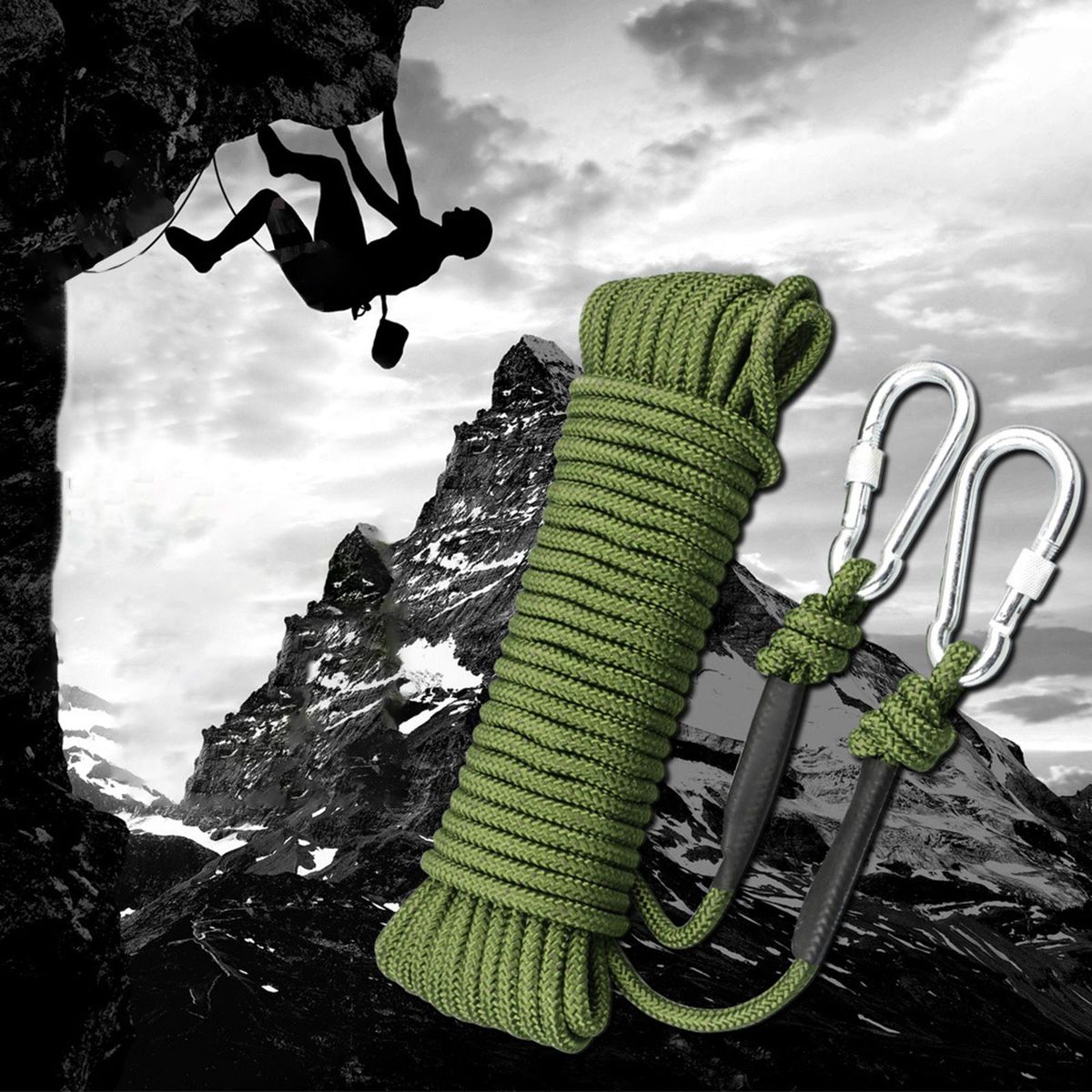 Static 8 Mm Climbing Rope Fire  With 2 Carabiners
