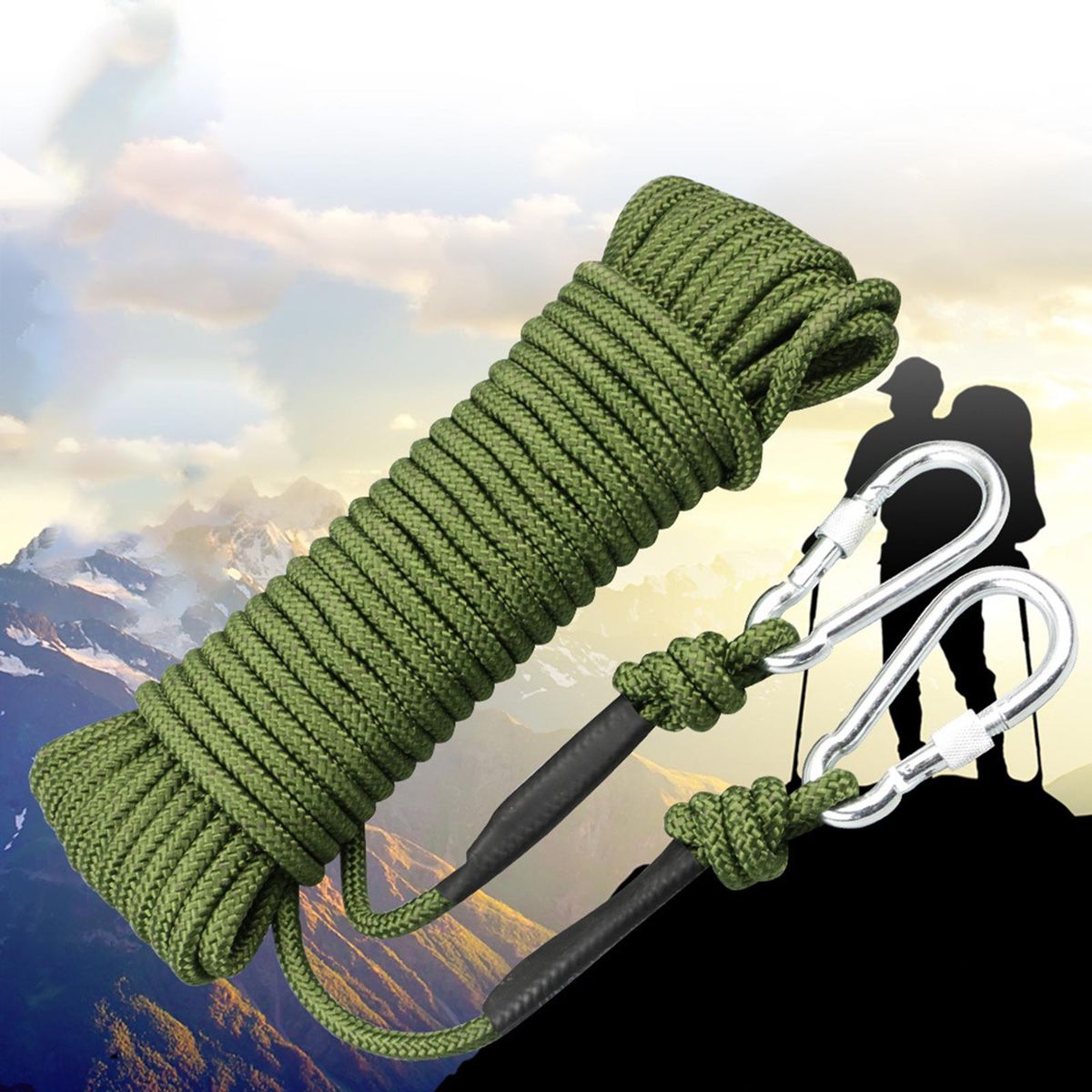 Static 8 Mm Climbing Rope Fire  With 2 Carabiners