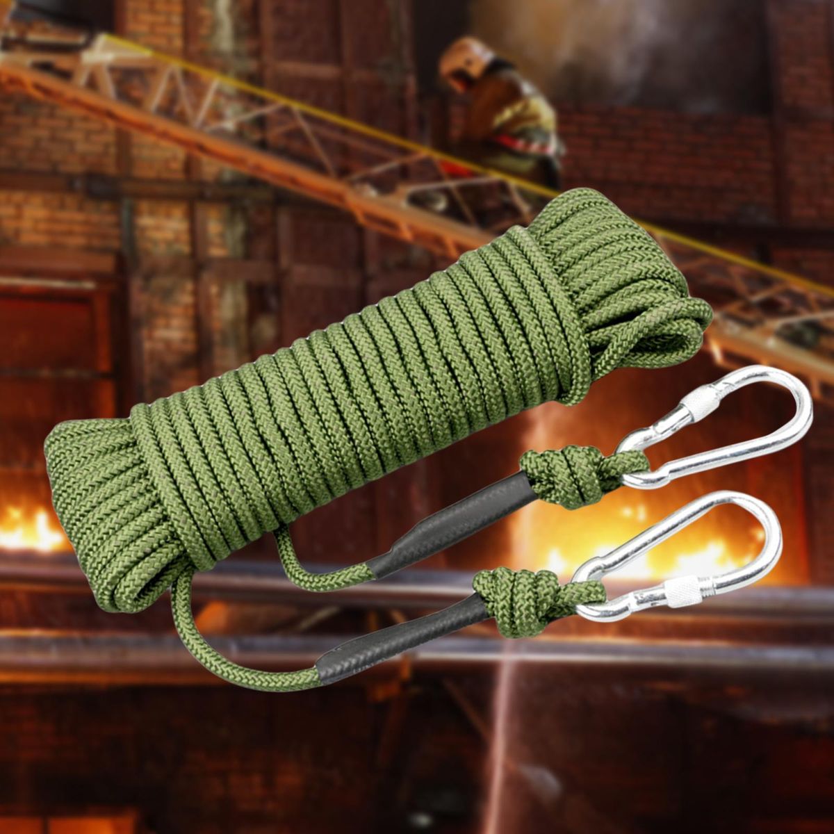 Static 8 Mm Climbing Rope Fire  With 2 Carabiners