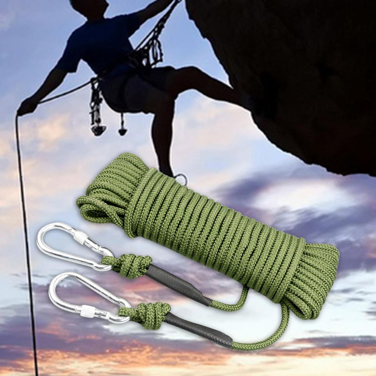 Static 8 Mm Climbing Rope Fire  With 2 Carabiners