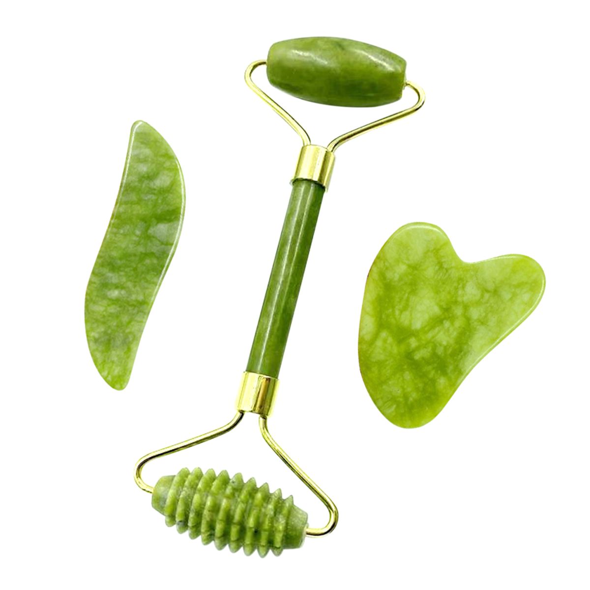 Jade Stone Set Jade Roller & 2 Gua Sha Scrapers In