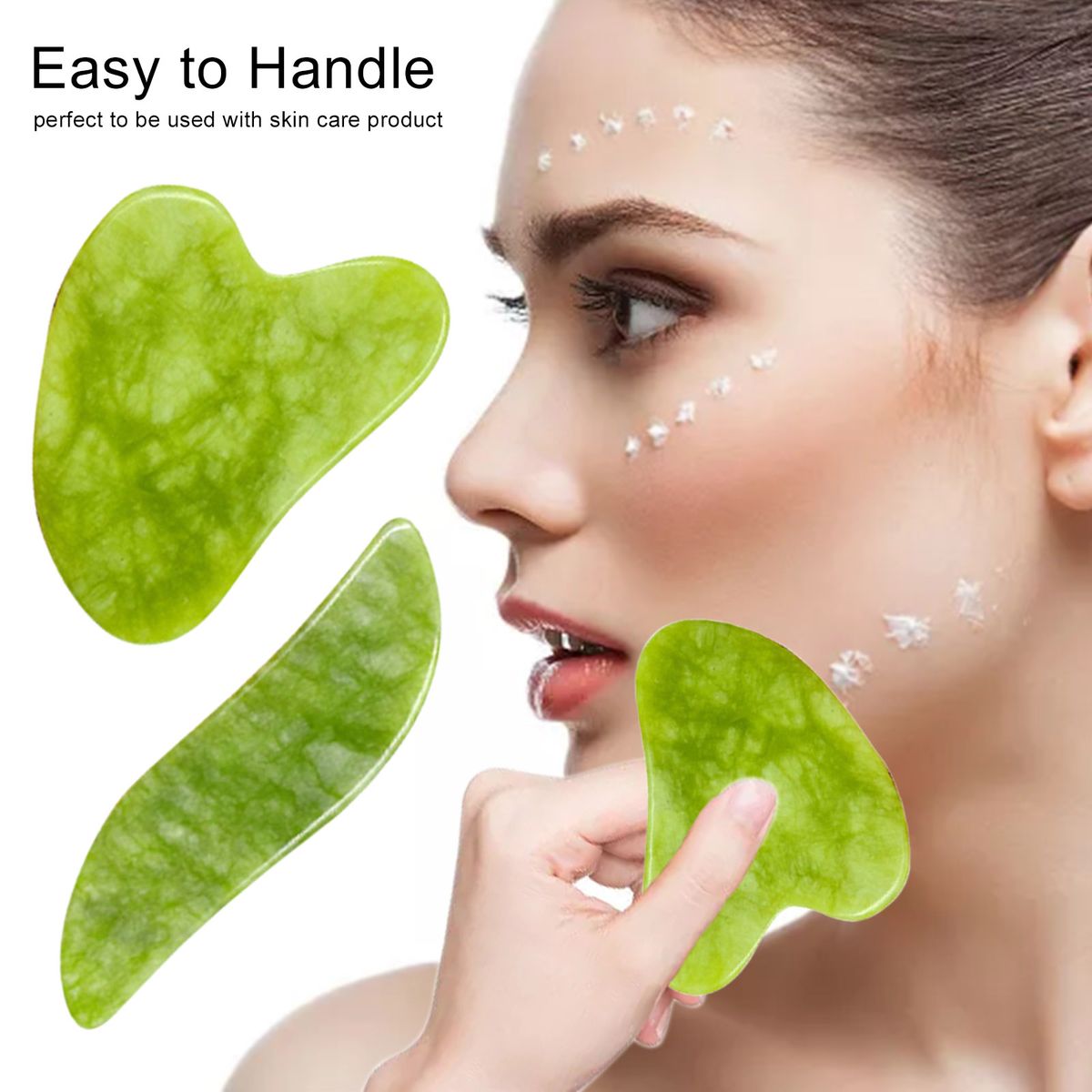 Jade Stone Set Jade Roller & 2 Gua Sha Scrapers In