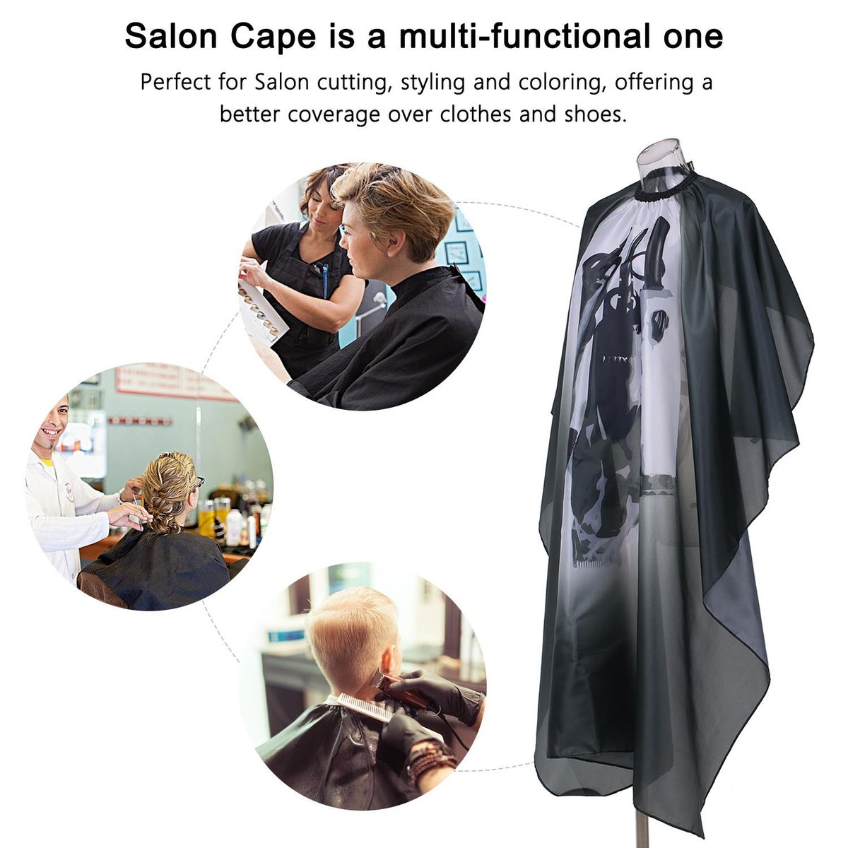 Hair Salon Cape Haircut Nylon Cape Water and Stain Resistant Cape with Adjustable Snap Closure
