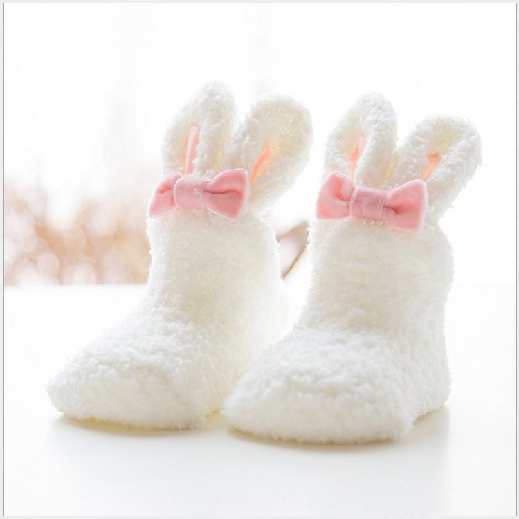 Baby Coral Fleece Booties Bunny Non Skid Bottom+1free Gift