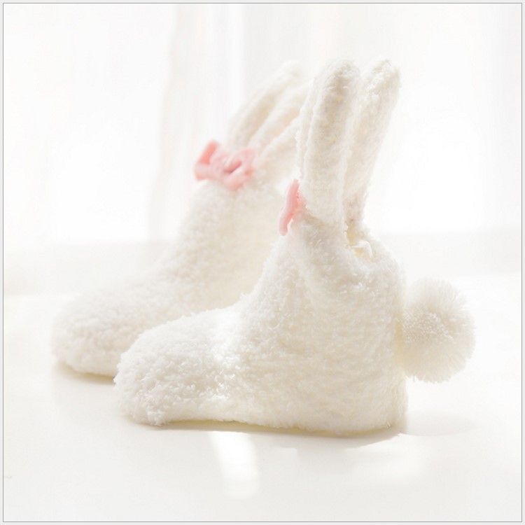 Baby Coral Fleece Booties Bunny Non Skid Bottom+1free Gift