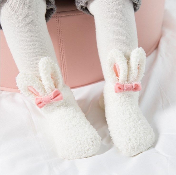 Baby Coral Fleece Booties Bunny Non Skid Bottom+1free Gift