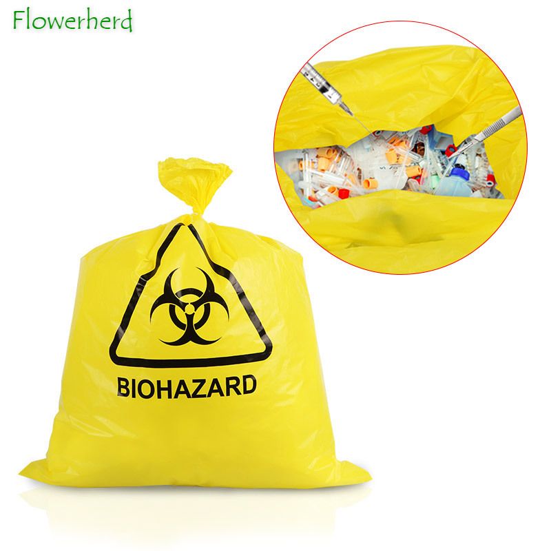 Medical Trash Bags 61x81cm Thicken Medical Waste Bags HDPE Yellow Hospital Clinic Flat Top Type Waste Packaging Plastic Bags