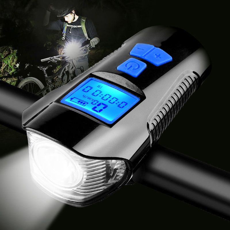USB Bicycle Light Horn Flashlight Cycle Bike Speedometer