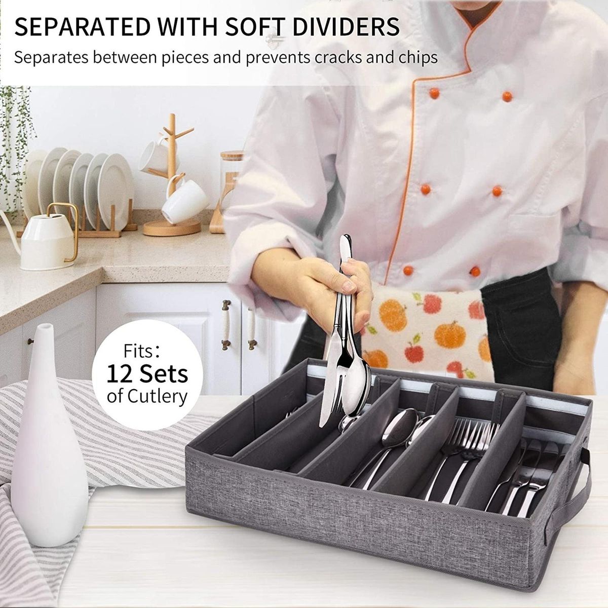 5 Compartment Flatware Storage Case, Cutlery Storage