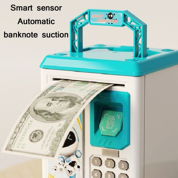 Fingerprint Piggy Bank, Specification:Battery (Blue)