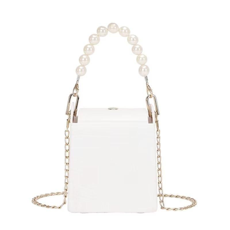 Ladies Hand Bag Leather Handbags Pearl Crossbody Bag Women Shoulder Bags Small White