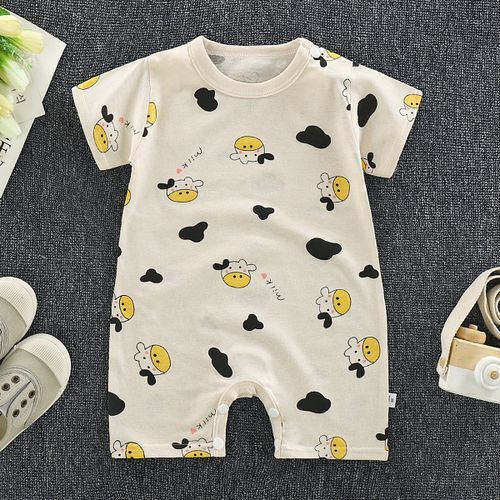 Newborn Triangle Romper-khaki Cows
