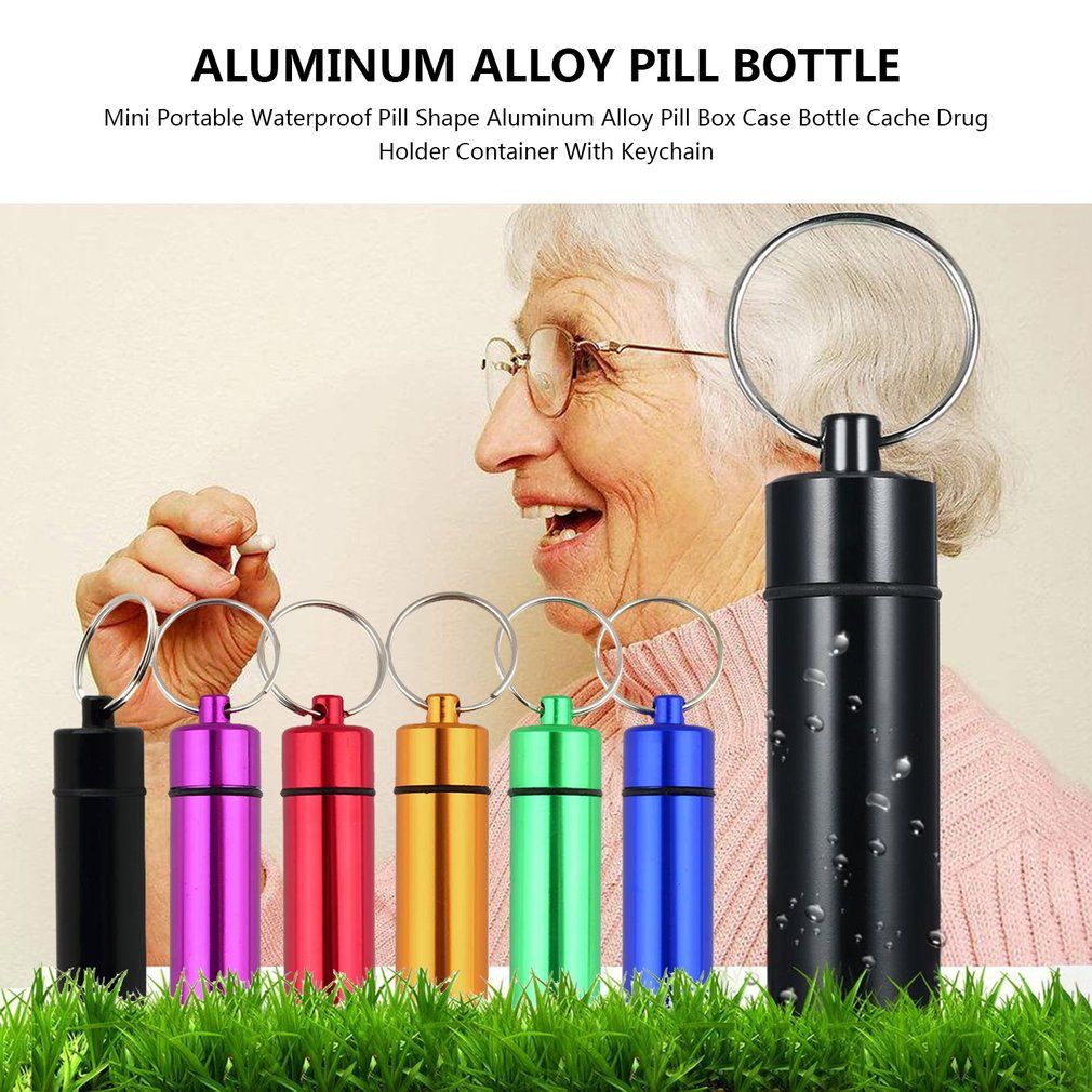 Waterproof Pill Shaped Aluminum Alloy Drug Bottle Holder Container Keychain