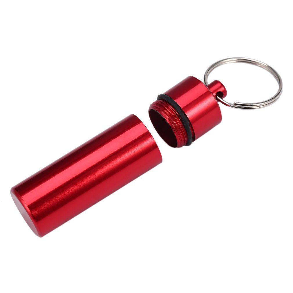 Waterproof Pill Shaped Aluminum Alloy Drug Bottle Holder Container Keychain