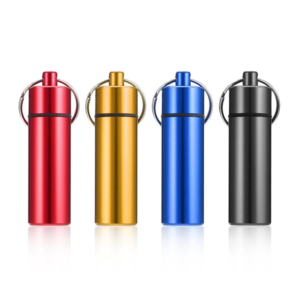 Waterproof Pill Shaped Aluminum Alloy Drug Bottle Holder Container Keychain