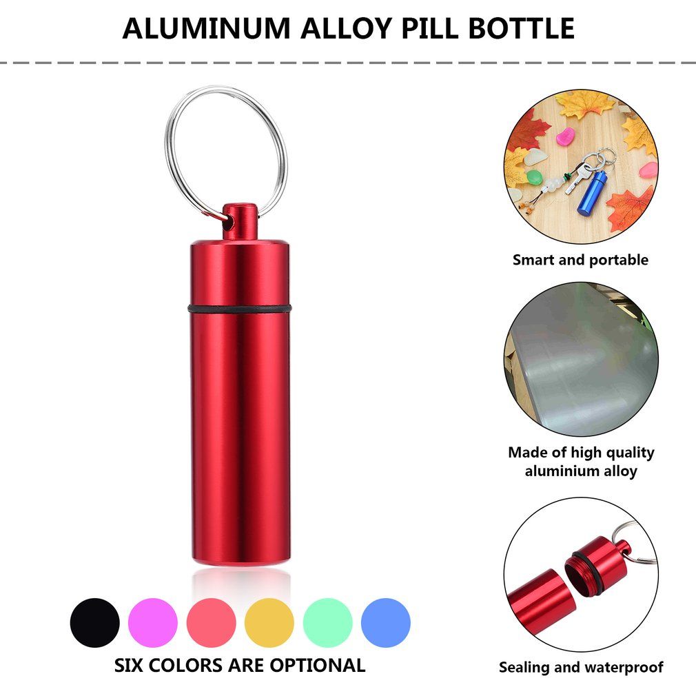 Waterproof Pill Shaped Aluminum Alloy Drug Bottle Holder Container Keychain