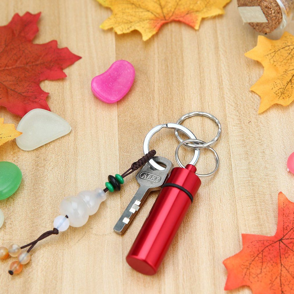 Waterproof Pill Shaped Aluminum Alloy Drug Bottle Holder Container Keychain