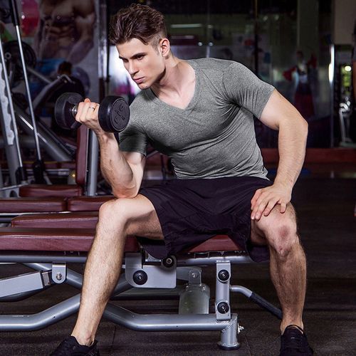 Mens Running T-Shirts,Men Sport Fitness Gym Tops V Neck T-Shirt（Gray）